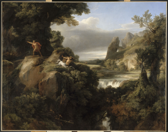 Paysage: Thésée poursuivant les Centaures, oil on canvas, by Achille Etna Michallon, 1821