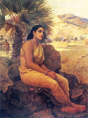 Shakuntalas impending calamity oil painting by Raja Ravi Varma, wikicommons, paintphotograpsh, 