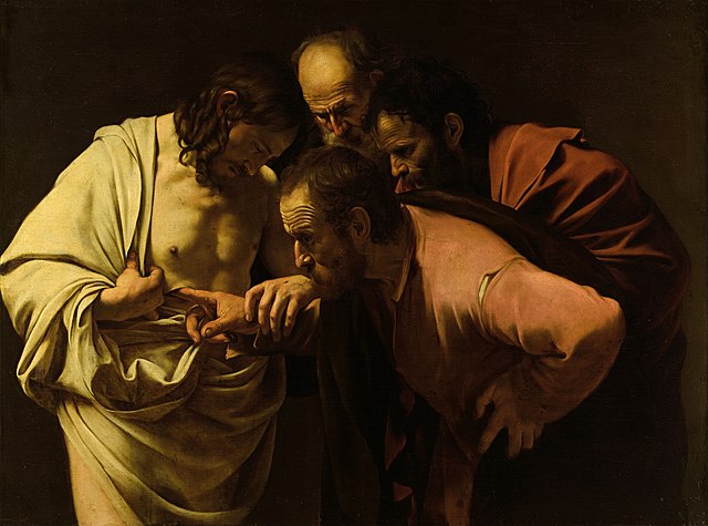 The Incredulity of Saint Thomas, oil on canvas by Caravaggio, 1602