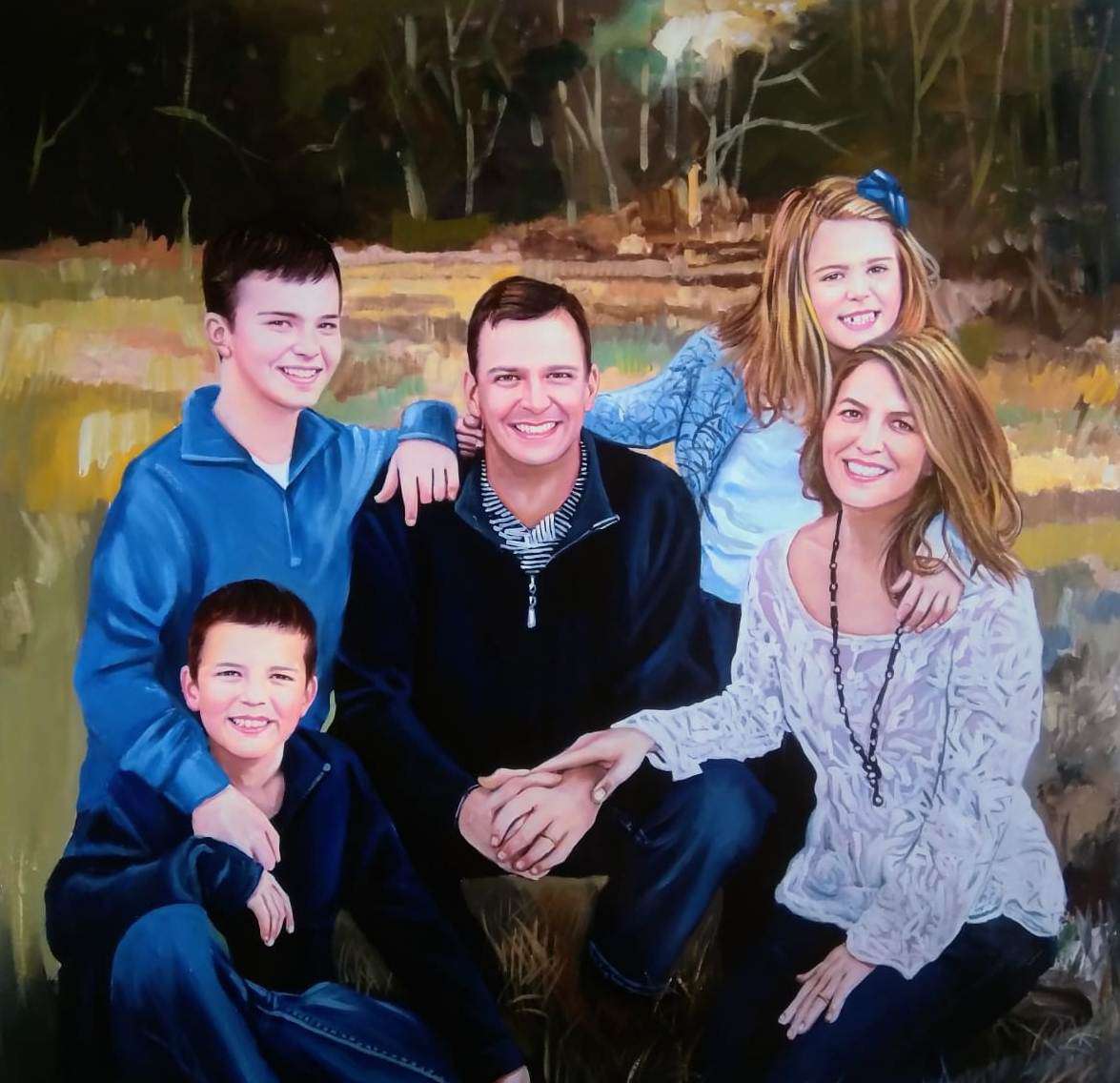 couple portrait painting with children, family painting from photo, family portrait painting, 