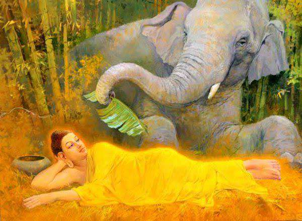 Sleeping Buddha with elephant painting, Buddha painting, Buddha oil painting, Buddha art painting, 