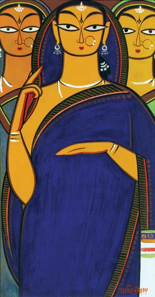 Three Pujarins by Jamini Roy, three pujarins painting, Jamini roy painting, jamini roy art