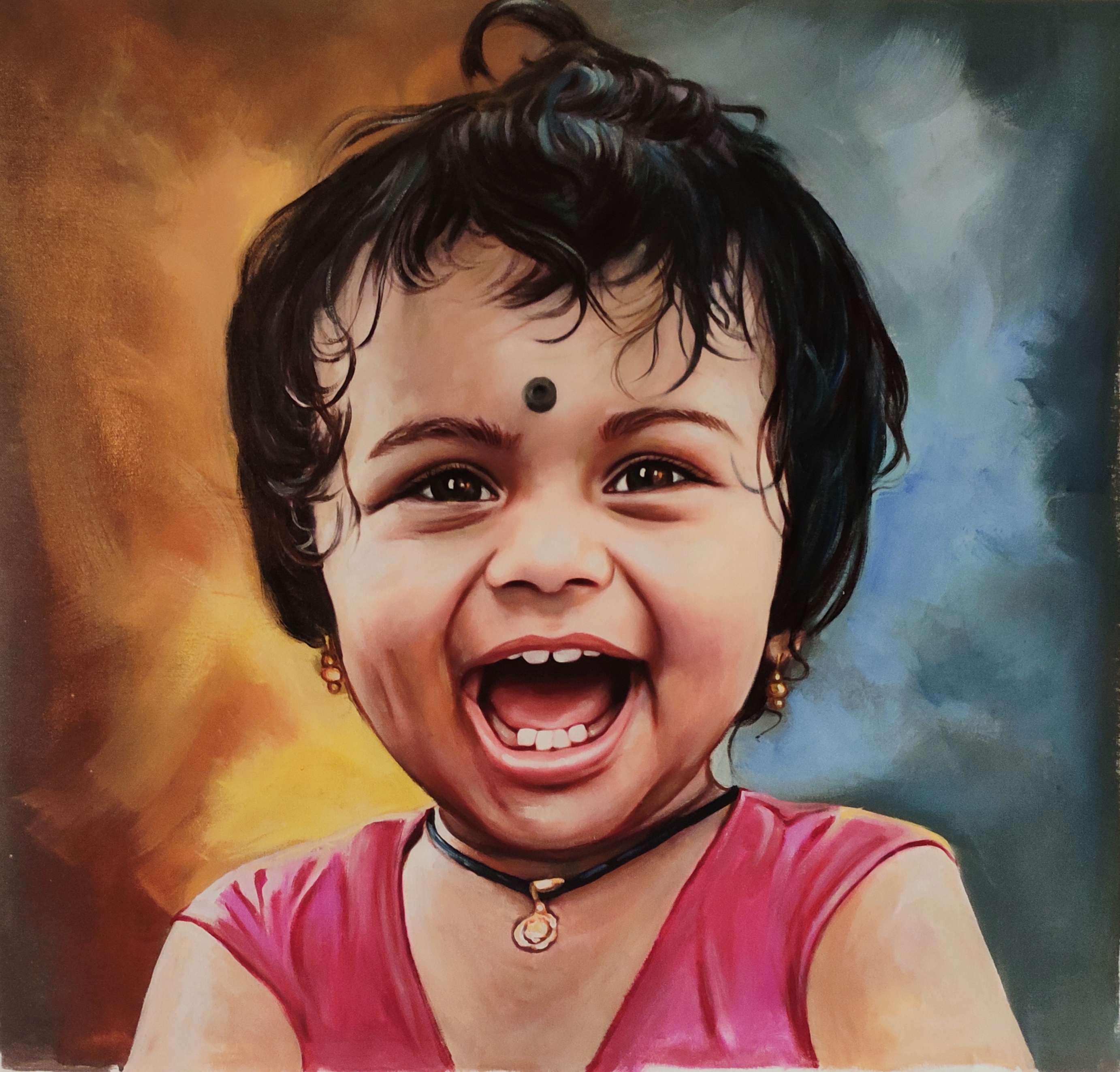Smiling kid portrait oil painting