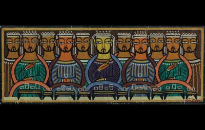 Last Supper painting by Jamini Roy; last supper painting, jamini roy painting, bengali folk painting