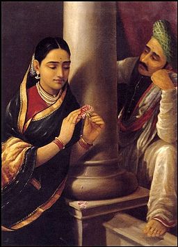 Stolen Interview, oil painting by Raja Ravi Varma, wikicommons, paintphotograpsh, reproduction, art