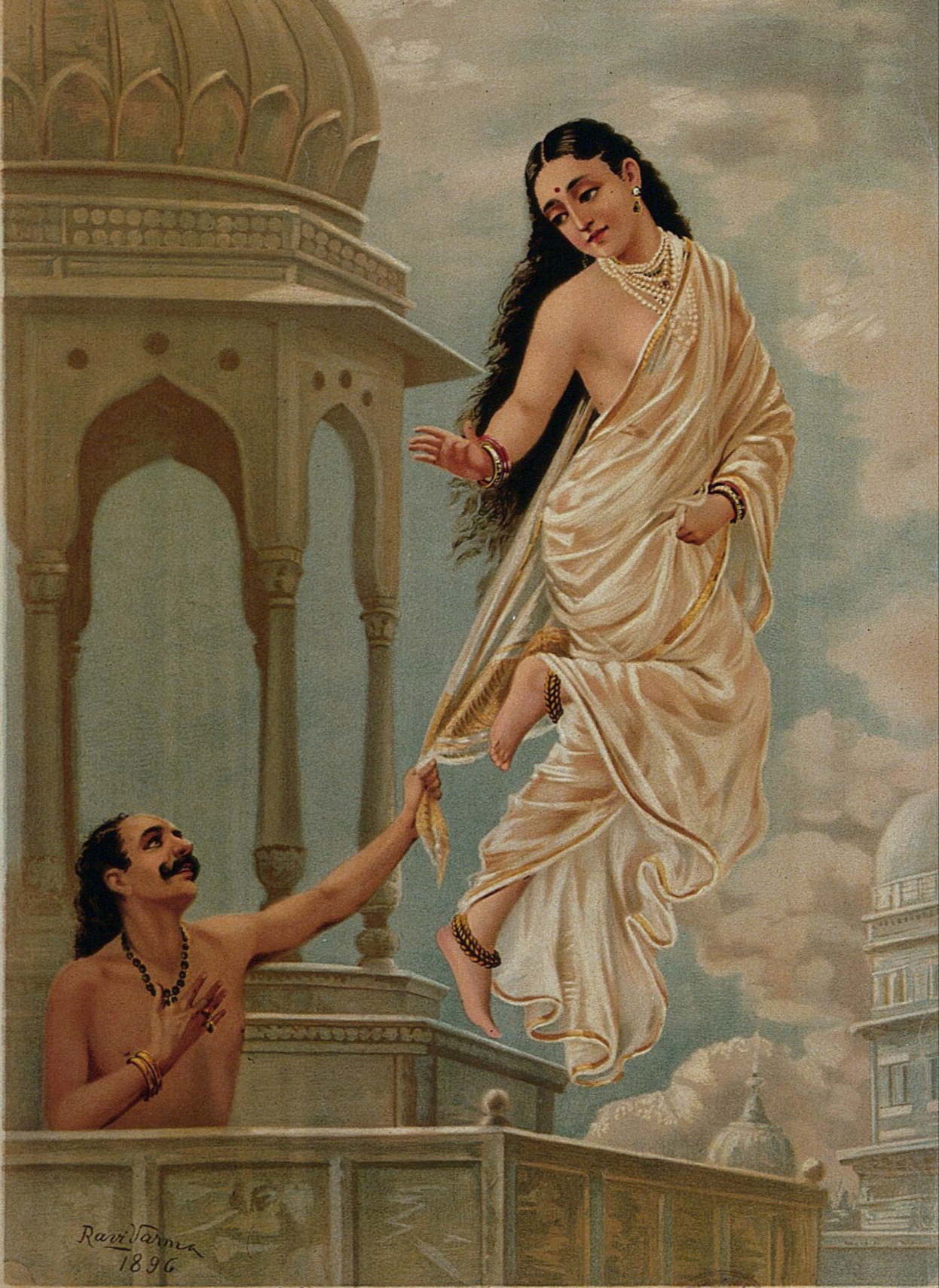 Urvashi Prurravas, oil painting by Raja Ravi Varma, wikicommons, paintphotograpsh, reproduction, art