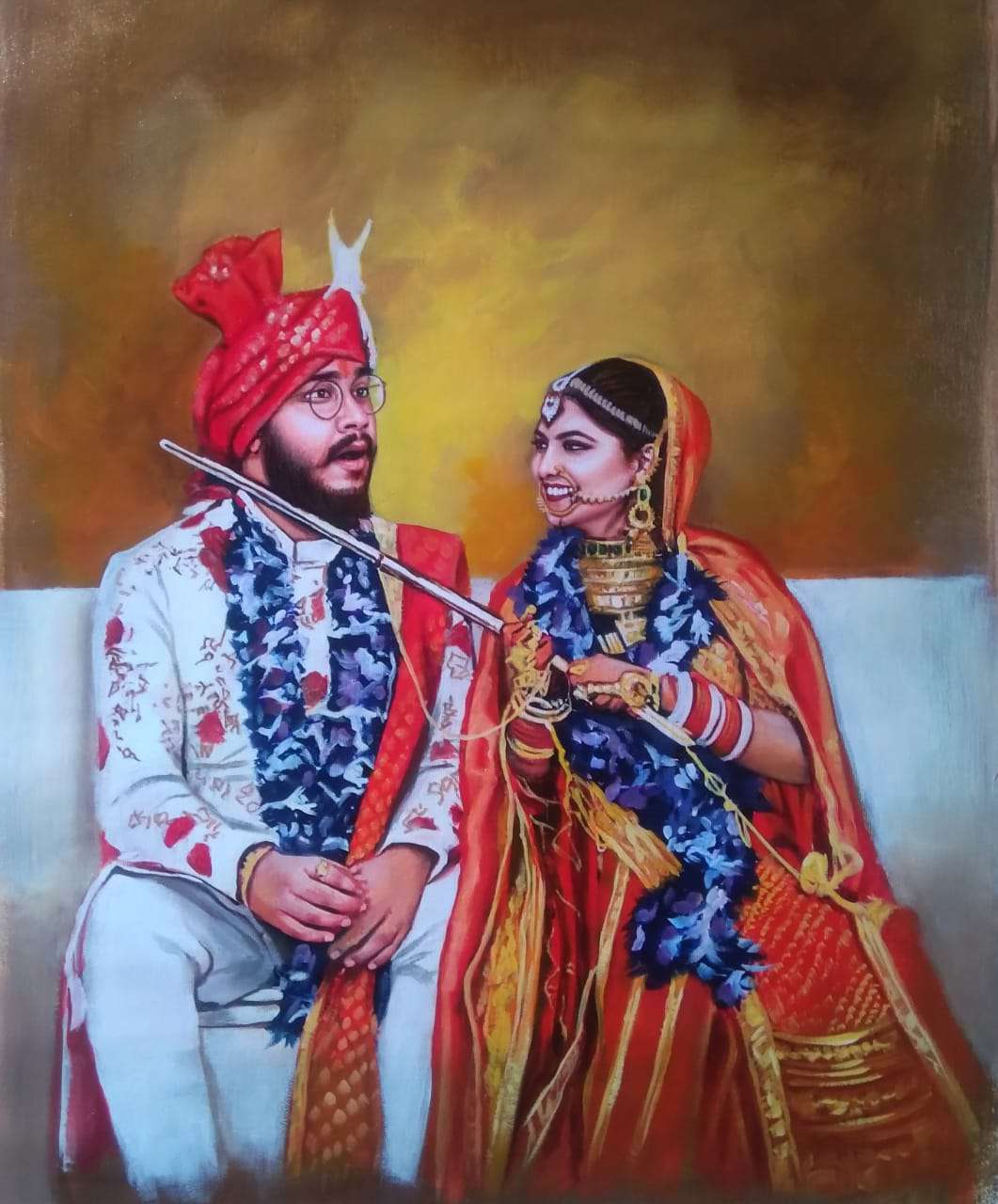 A fun wedding portrait painting 