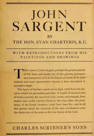 Evan charter Book cover on John Singer Sargent