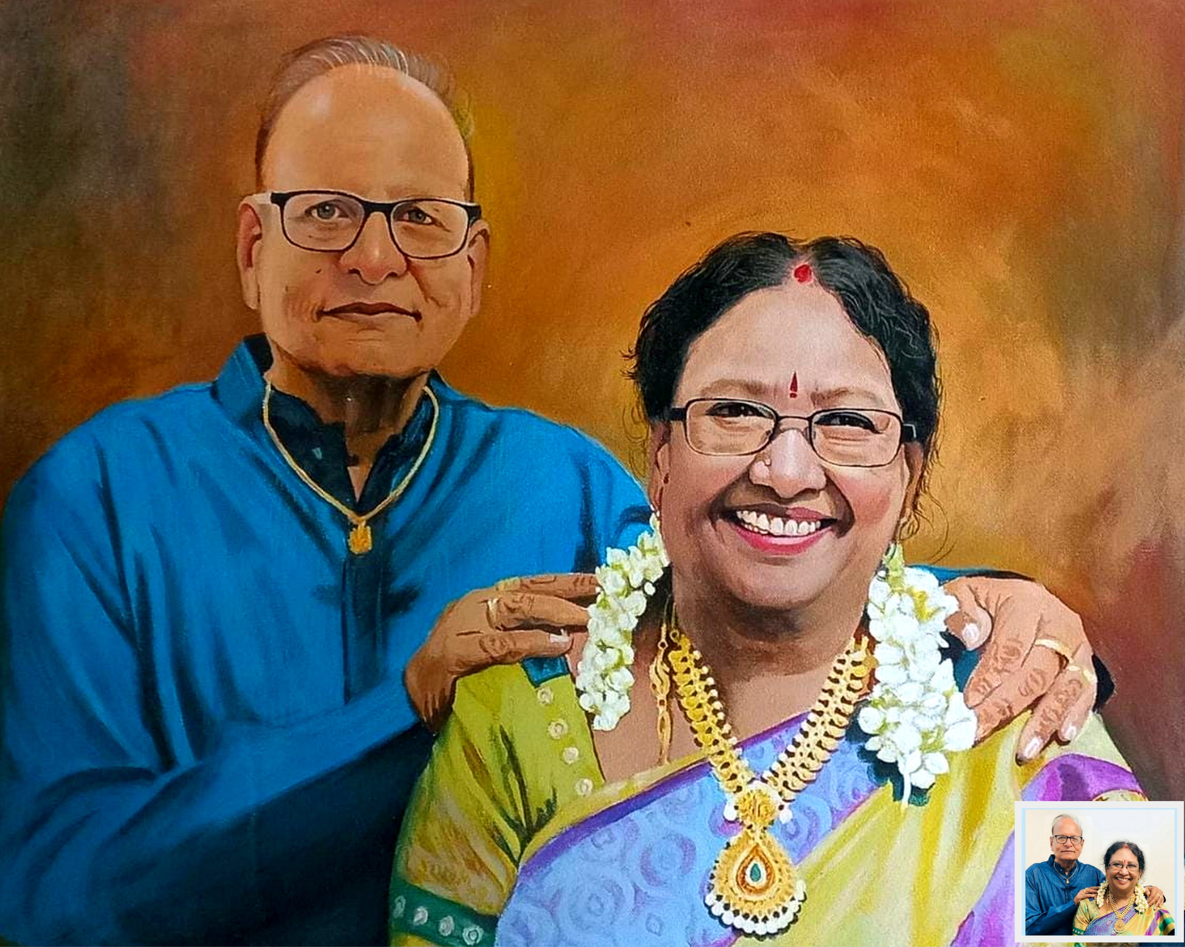 Couple painting with vibrant colors, old couple painting, portrait painting from photo, canvas art