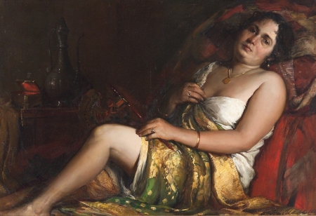 Dolce Farniente, Flora, Mother Reclining, oil portrait by portrait artist Antonio Xavier Trindade