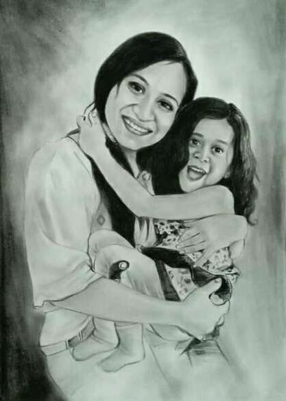 Mother playing small daughter sketch, sketch art, sketch artist, charcoal sketch, mothers day gift,