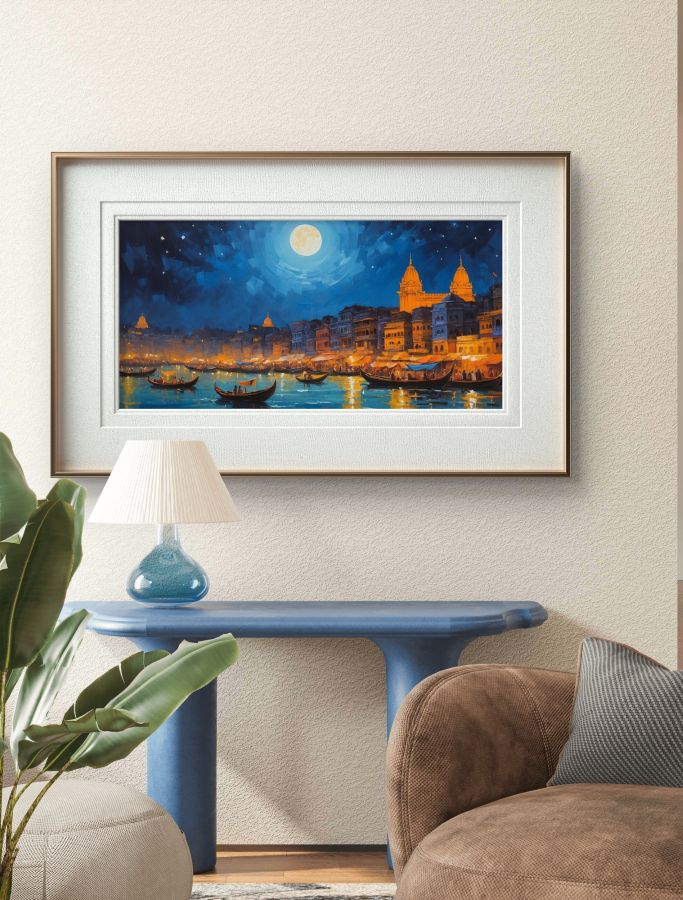 banaras painting on canvas; varanasi painting on canvas; Kashi painting; varanasi ghat painting;