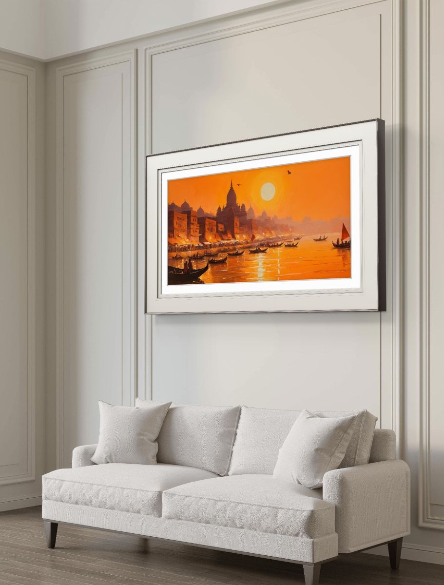 banaras ghat painting; landscape varanasi ghat painting; wall art canvas print