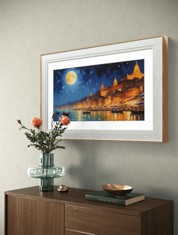 landscape varanasi ghat painting; varanasi painting on canvas; oil painting print;