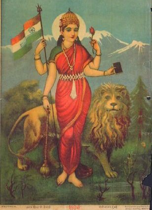 Bharat Mata painting by Raja Ravi Varma Press Oleograph 1935