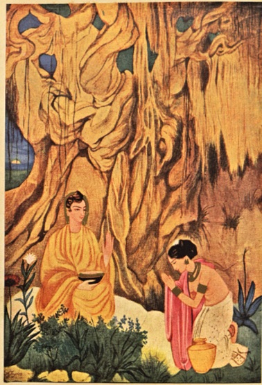 Buddha and Sujata by Abanindranath Tagore, early works of Abanindranath  Tagore, water colors 