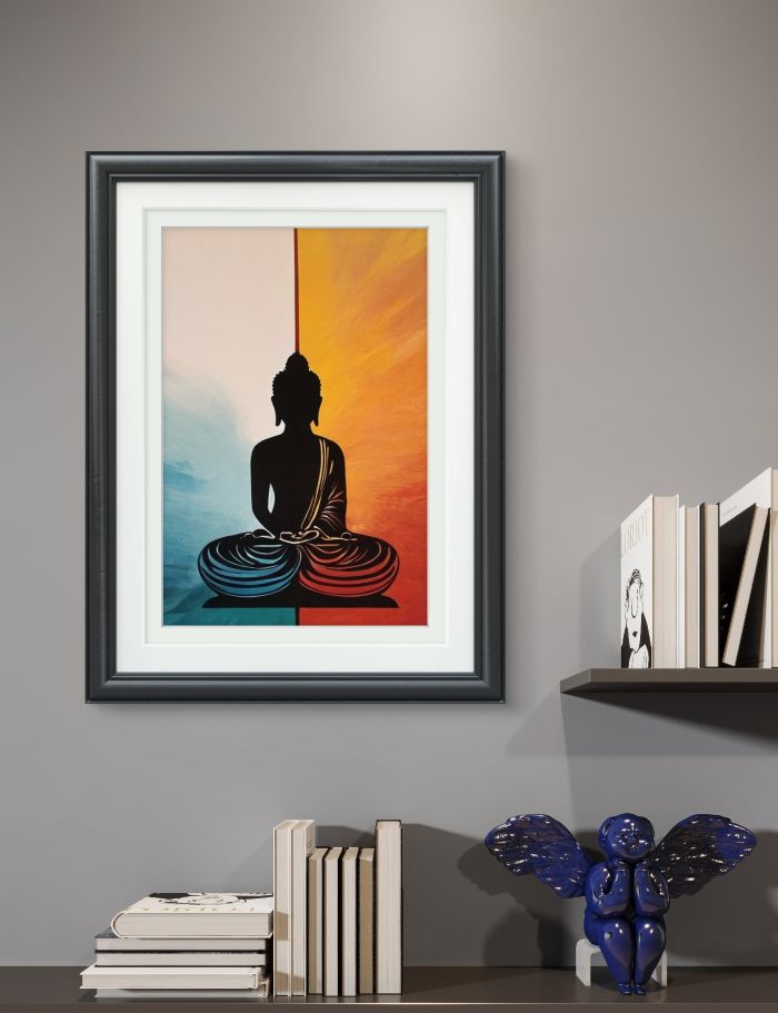 buddha artwork; abstract buddha painting; black buddha painting; buddha wall art for living room;