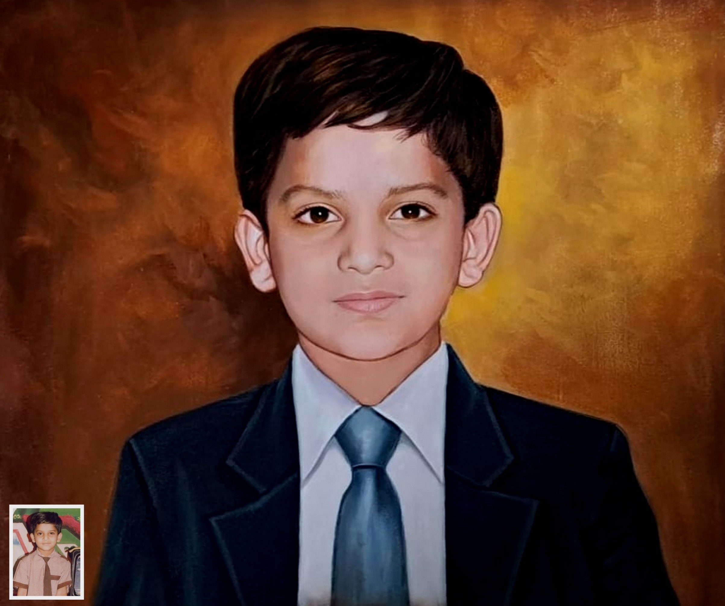 photo to painting of young boy, child portrait painting, photo to handmade portrait, photo painting