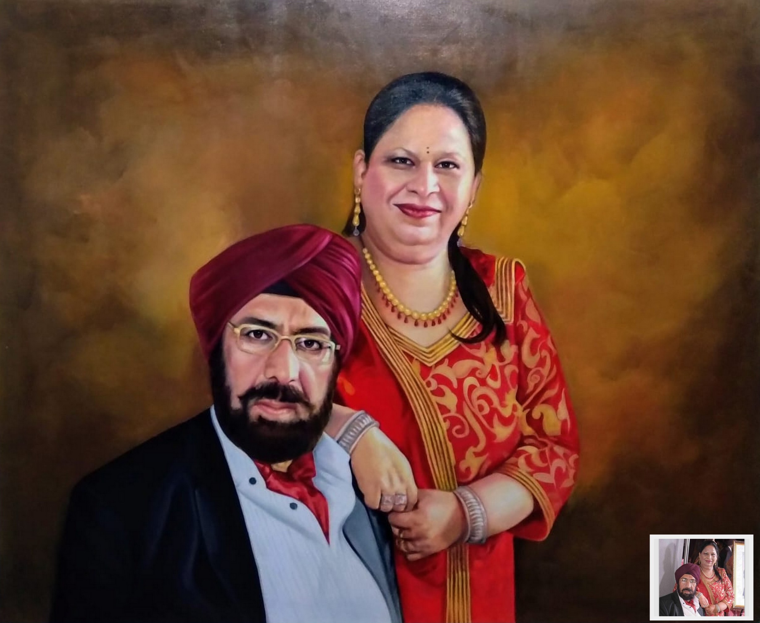 Large canvas painting of old punjabi couple, couple portrait painting from photo, photo to painting,