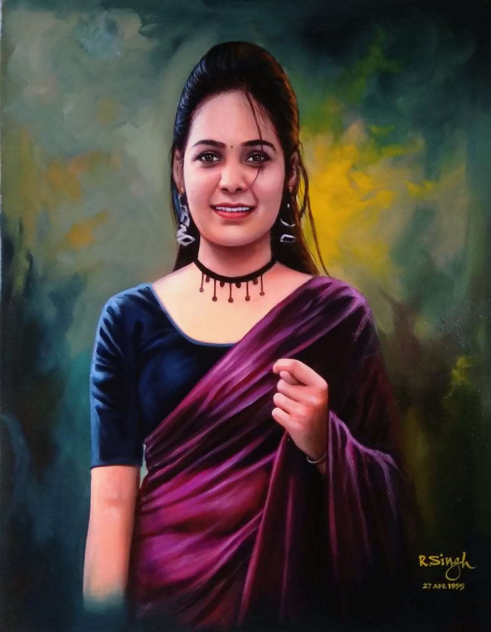 Individual oil portrait painting of a young woman