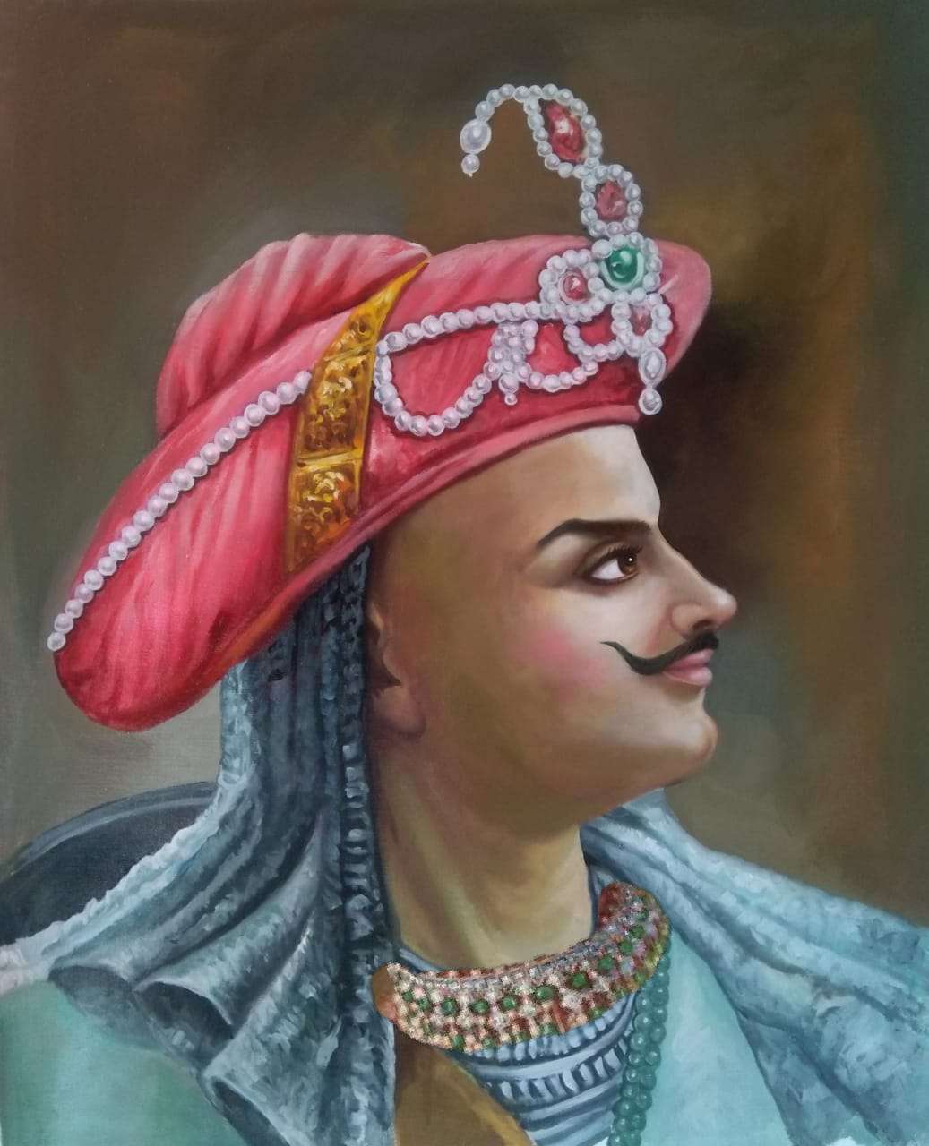 painting of Bajirao Peshwa, painting of historic Indian figures, Bajirao in armor, oil painting