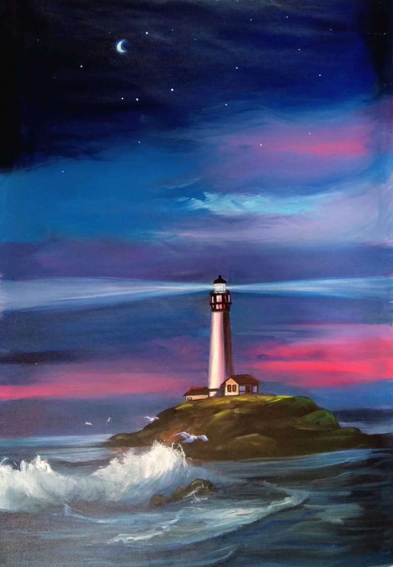 oil painting of light house, beach painting, scenery oil painting, photo to painting