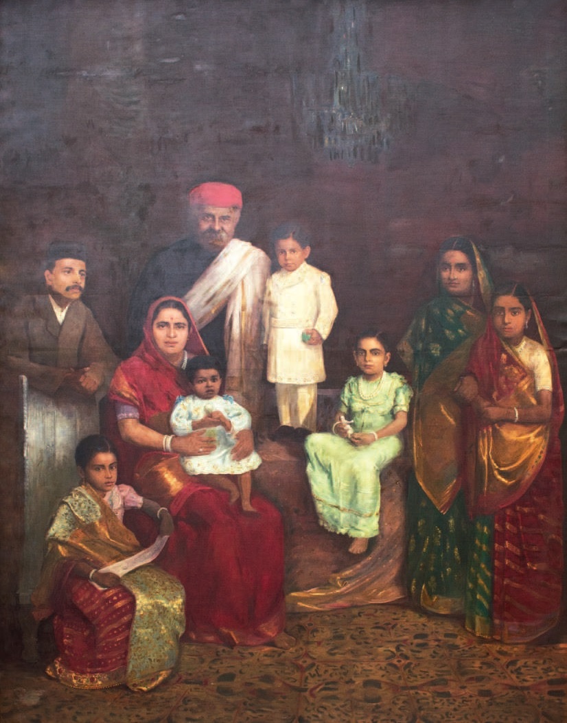 Family Portrait Painting of Sir Chinubhai Baronet and Family by portrait artist Samuel Fyzee Rahamin, image credits  The Indian Portrait & Paintphotographs.com