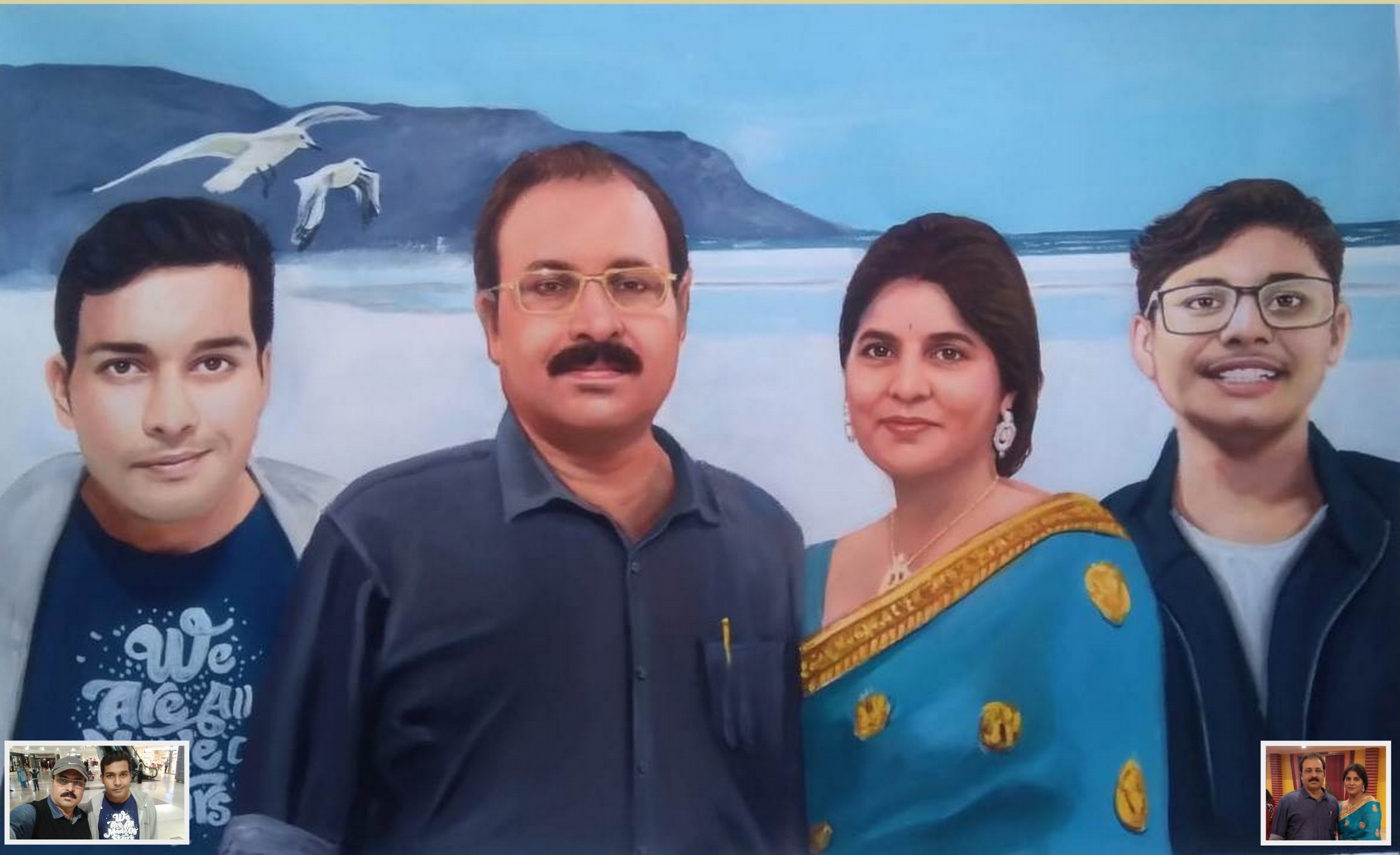 merged photo to family painting, photo to oil painting, composite family portrait painting 