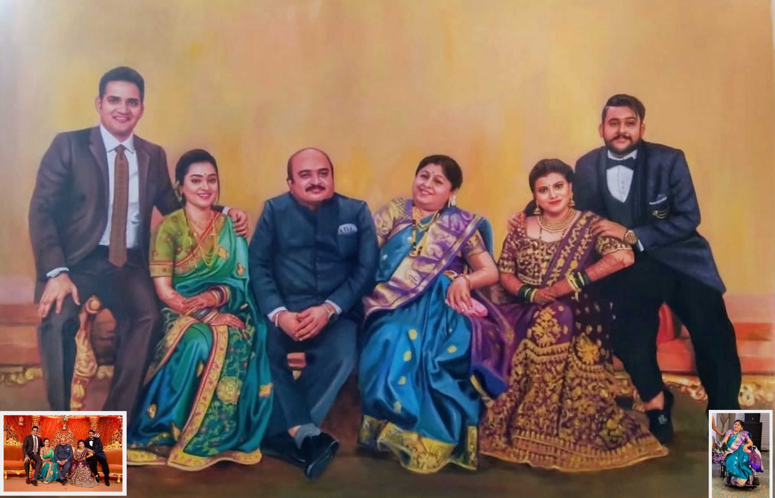 Family painting created from separate photos, merging photos, composite painting