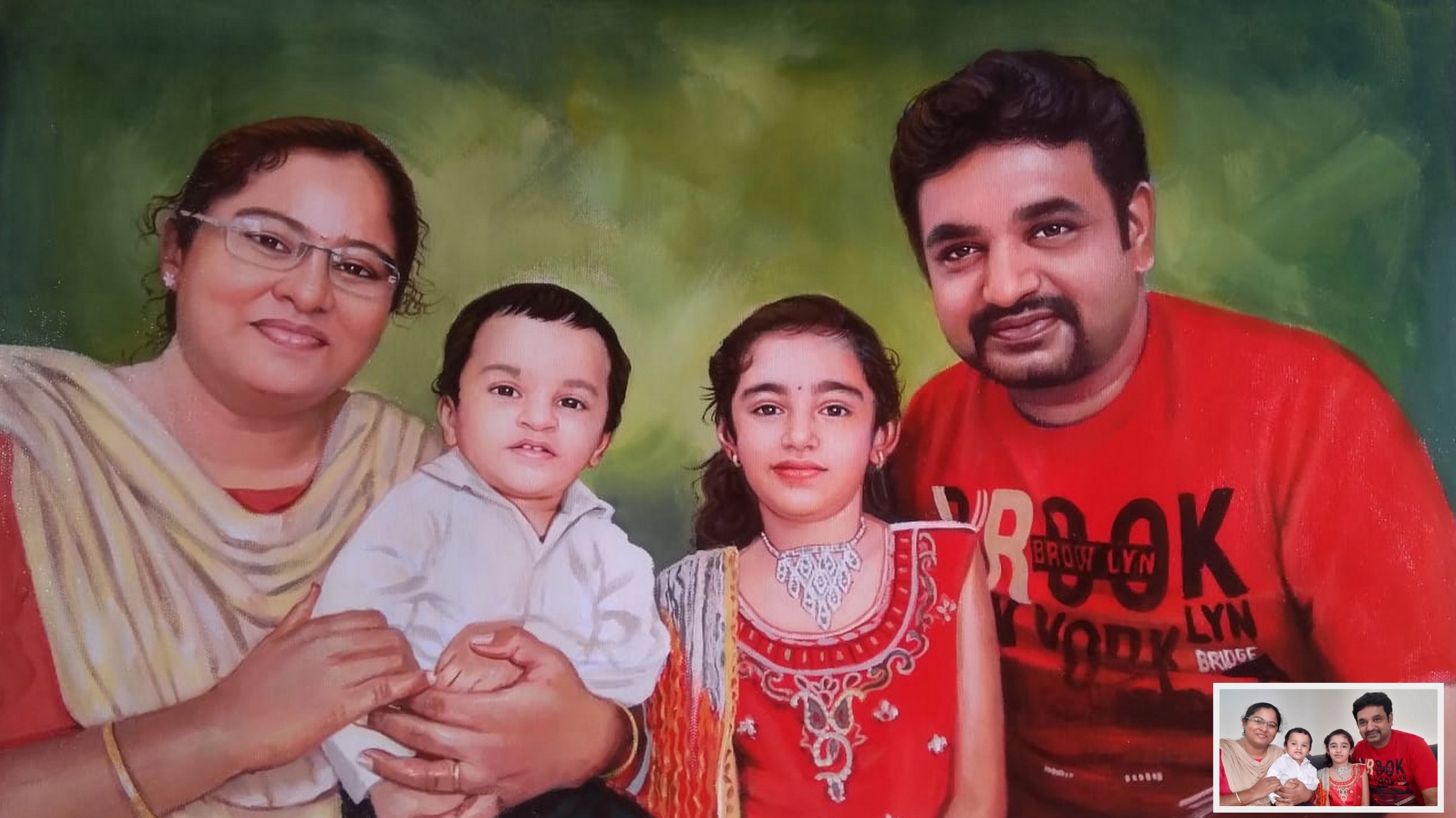 family oil portrait painting of couple and their children, handmade family oil painting from photo, 
