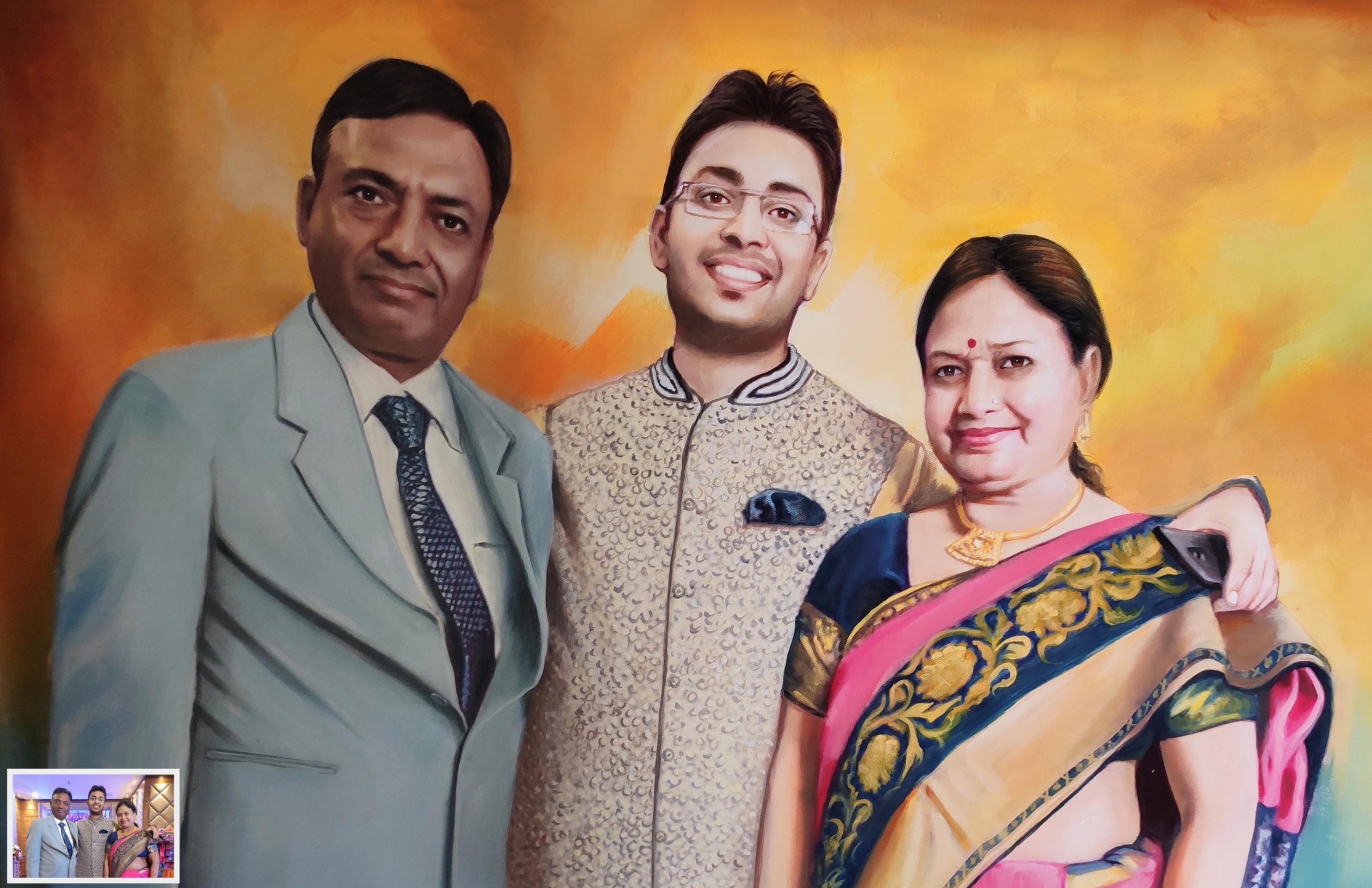 family painting from photo of mom dad and son,  family canvas portrait painting, photo to painting, 