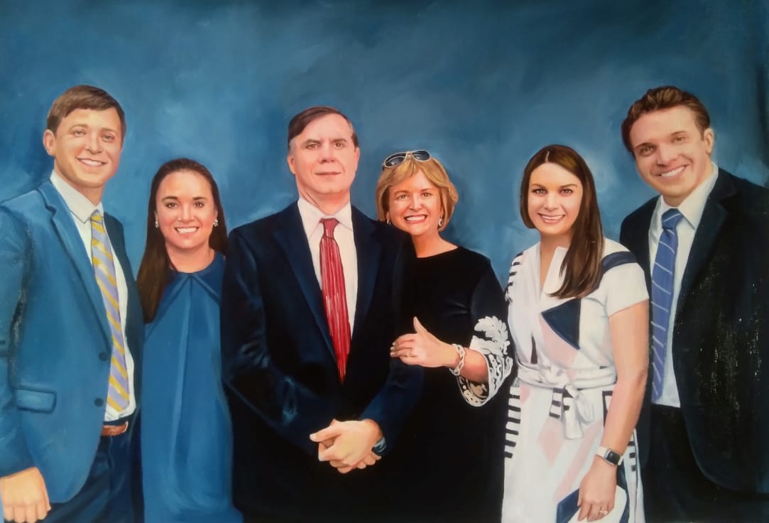 six member family oil portrait painting on canvas, painting from photo, photo to painting, f