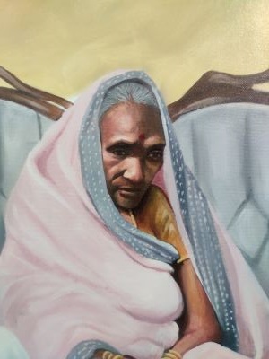 oil portrait painting on canvas of an old lady from old photo 