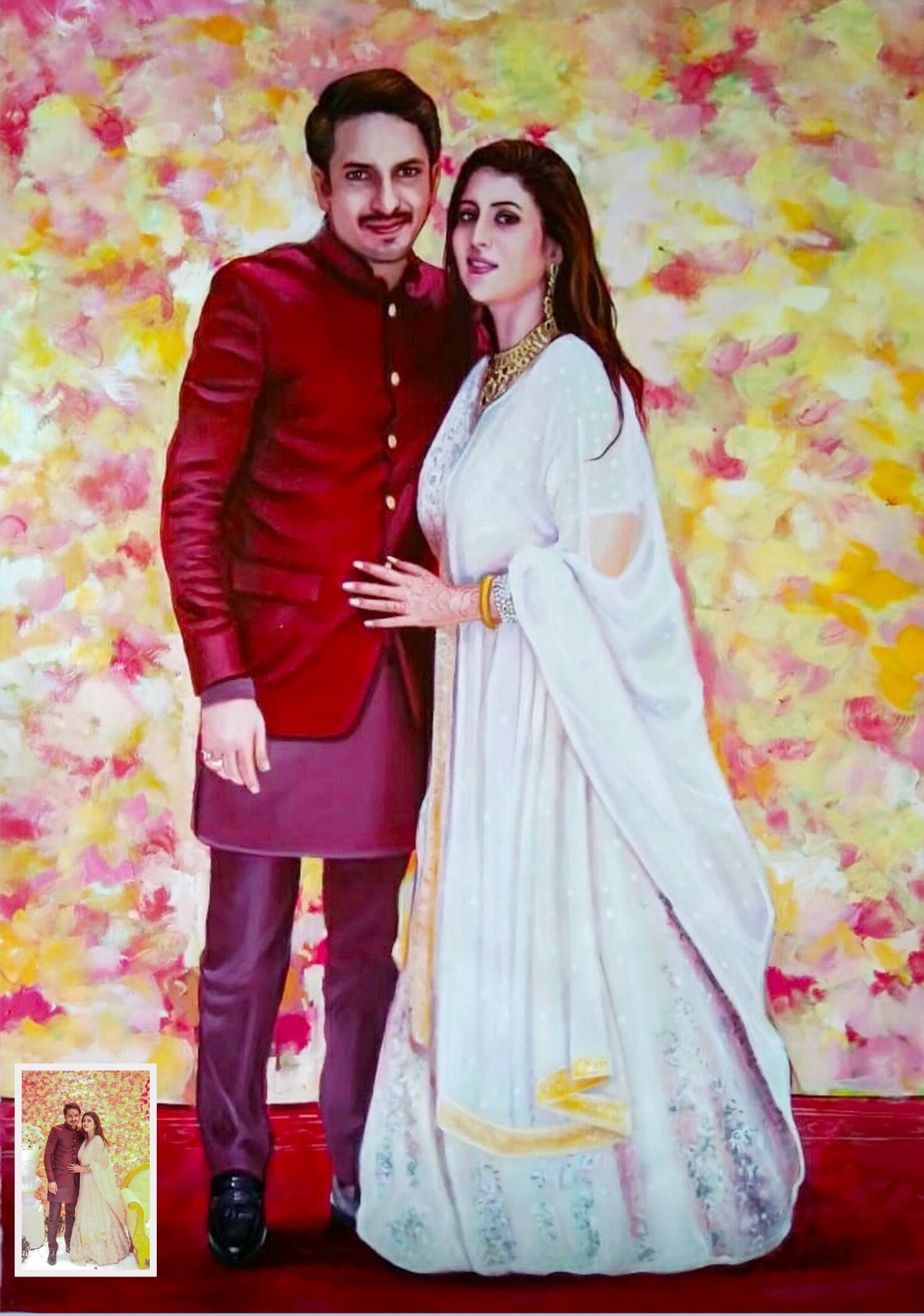 wedding day couple portrait painting, wedding gift ideas, painting from photo, photo to painting,