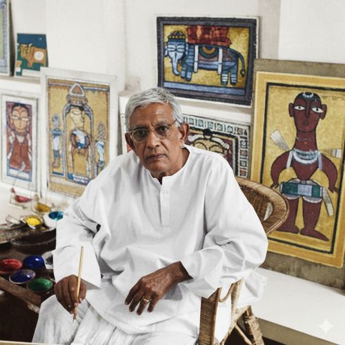 Artist Jamini Roy in his studio, Painter Jamini Roy, Jamini Roy profile pic