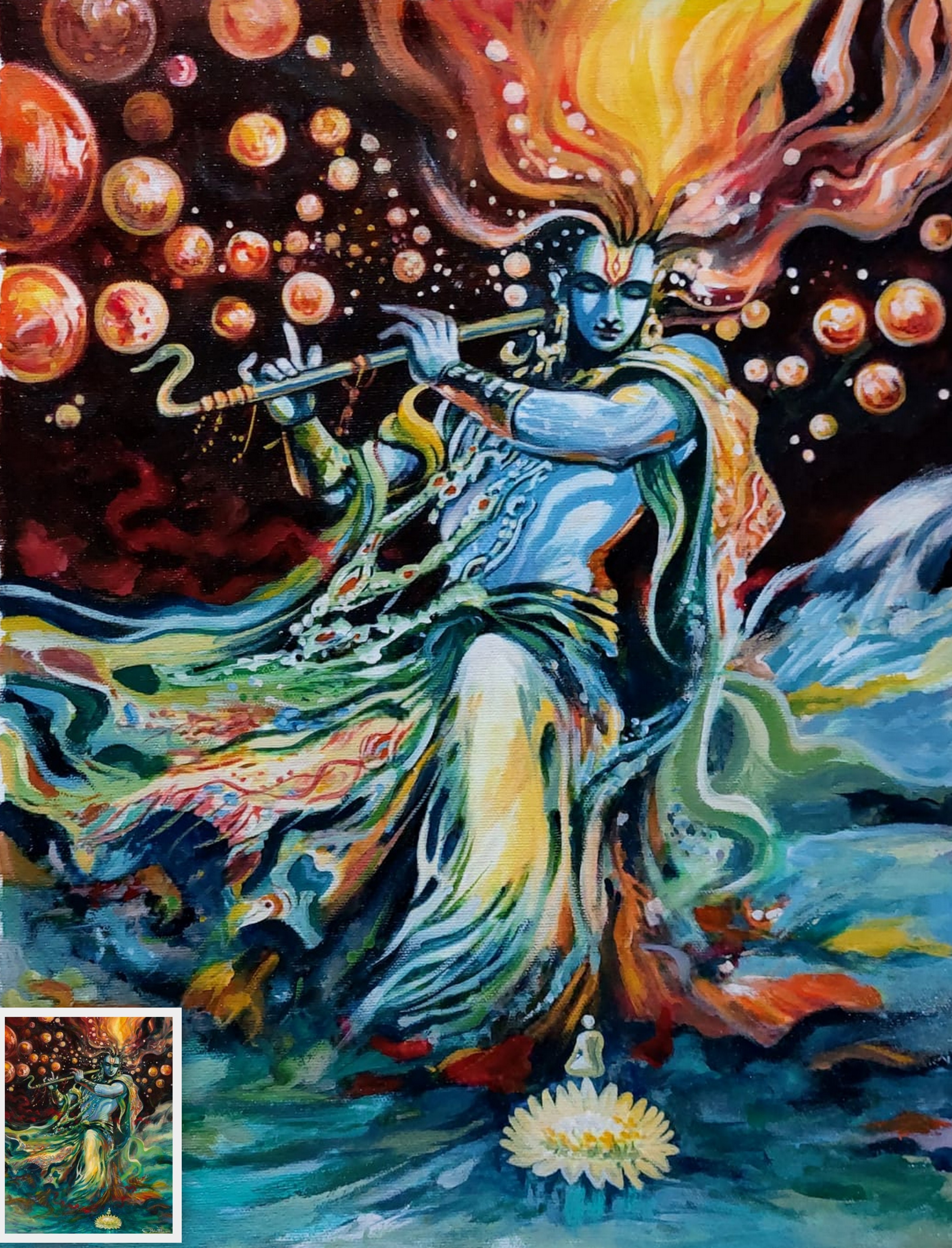 Krishna abstract painting, Krishna with flute, Buy Krishna Oil Painting, custom painting