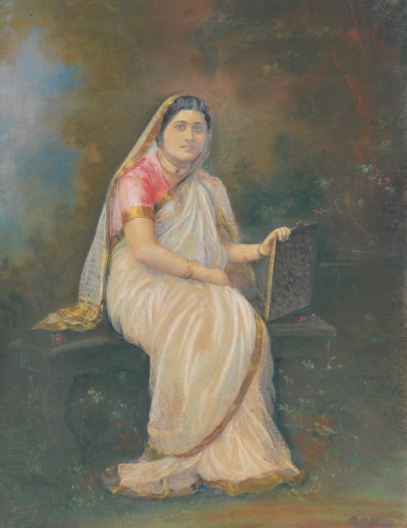 Oil portrait of Lady Holding A Mirror by A. H. Müller, image credits The Indian Portrait, Paintphotographs.com