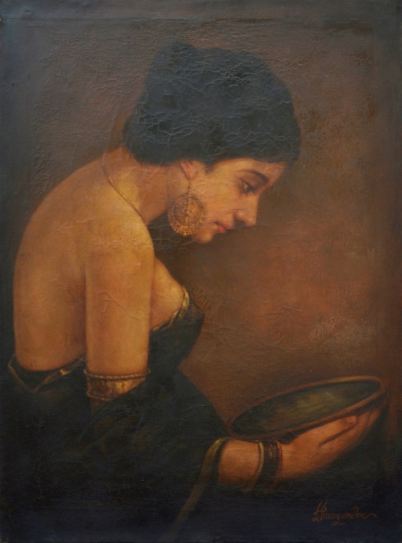 Oil Portrait Lady with Mirror by portrait artist and painter Hemendranath Majumdar Image Credits: The Indian Portrait & Paintphotographs