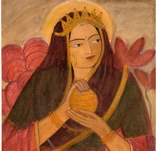 Lakshmi wash tempera paper painting by Sunayani Devi