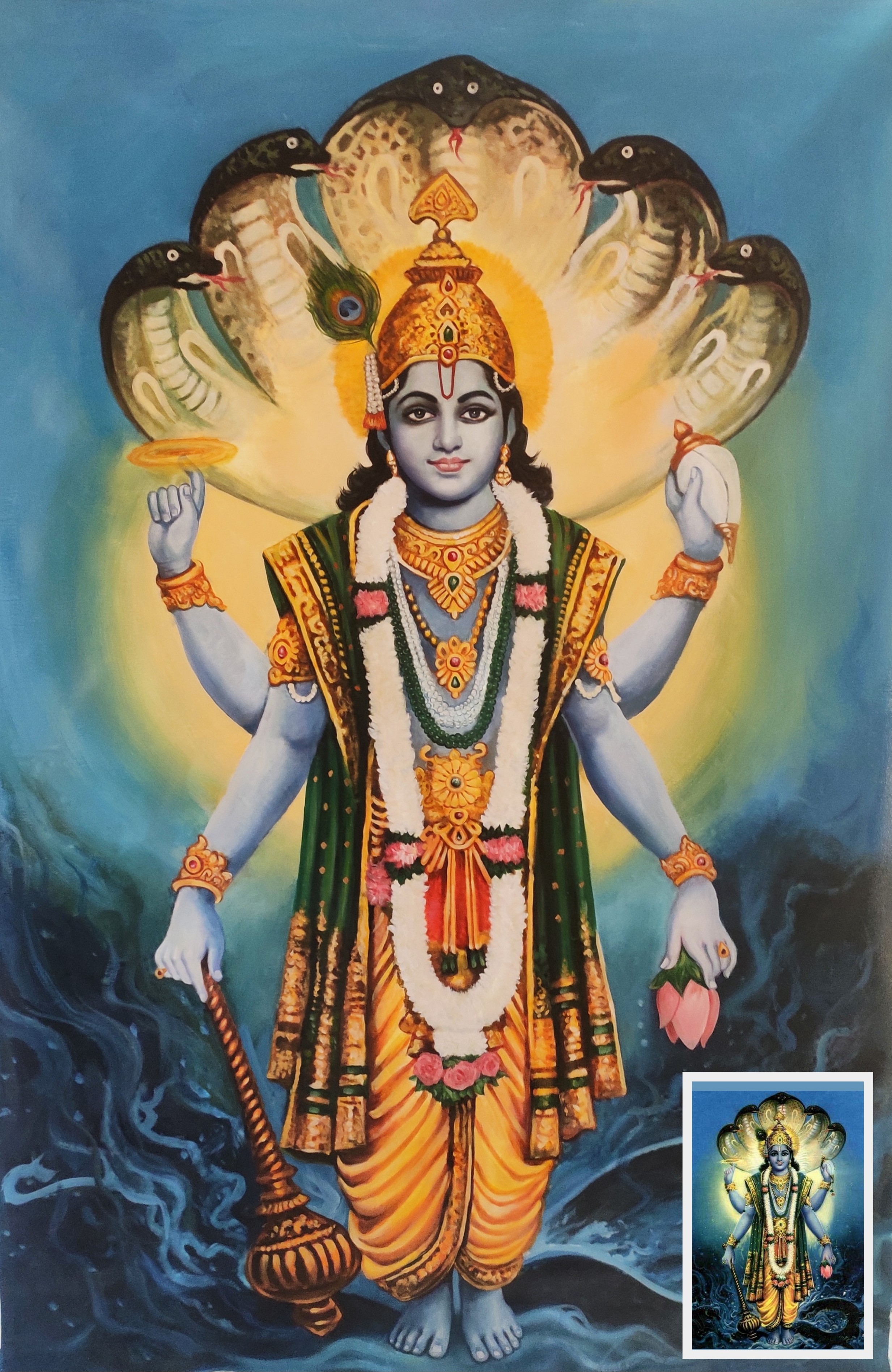 Standing Vishnu Painting, lord vishnu painting, vishnu artwork, hindu god painting, god painting, 