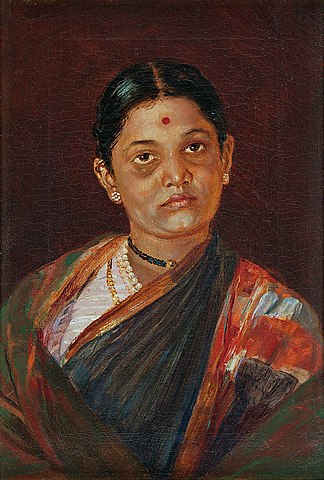 Oil portrait painting of the Artist's Wife by M.V Dhurandhar