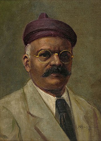 Oil self portrait of M. V. Dhurandhar, Mahadev Vishwanath Dhurandhar, portrait artist, oil painter