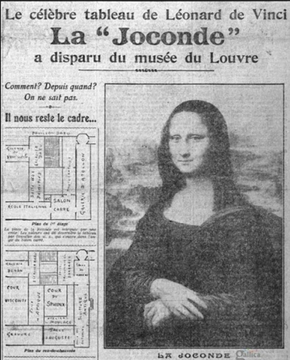 monalisa stolen, french news paper, wikicommons, paintphotographs