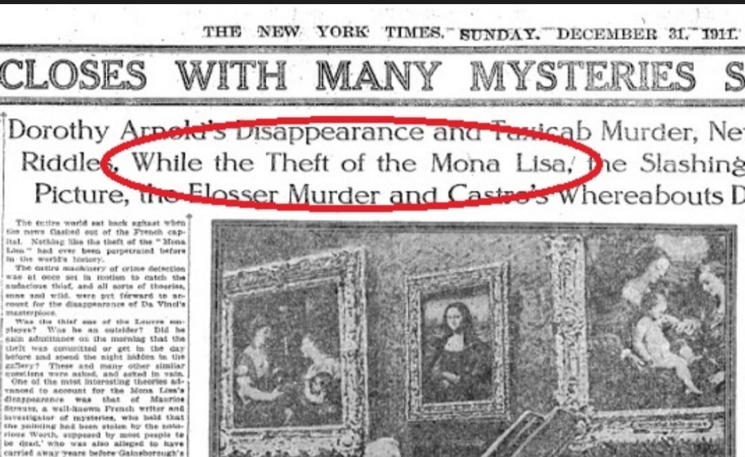 Monalisa stolen, newspaper report, wikicommons, paintphotographs