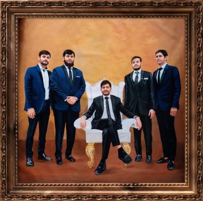 Multi generation business family portrait painting Red Rose Group