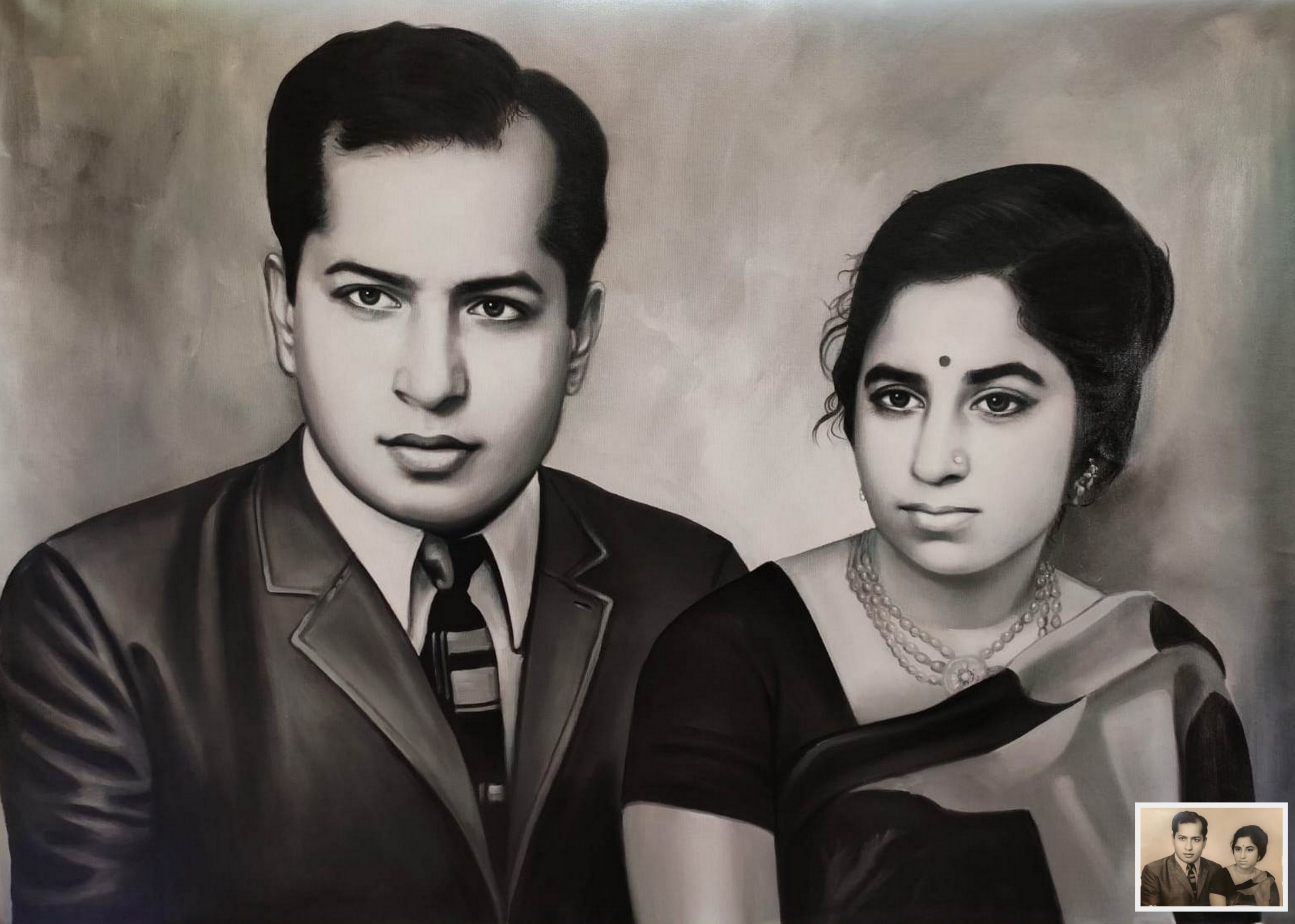 couple painting, black and white painting, old photo to painting, painting from photo, oil portrait 