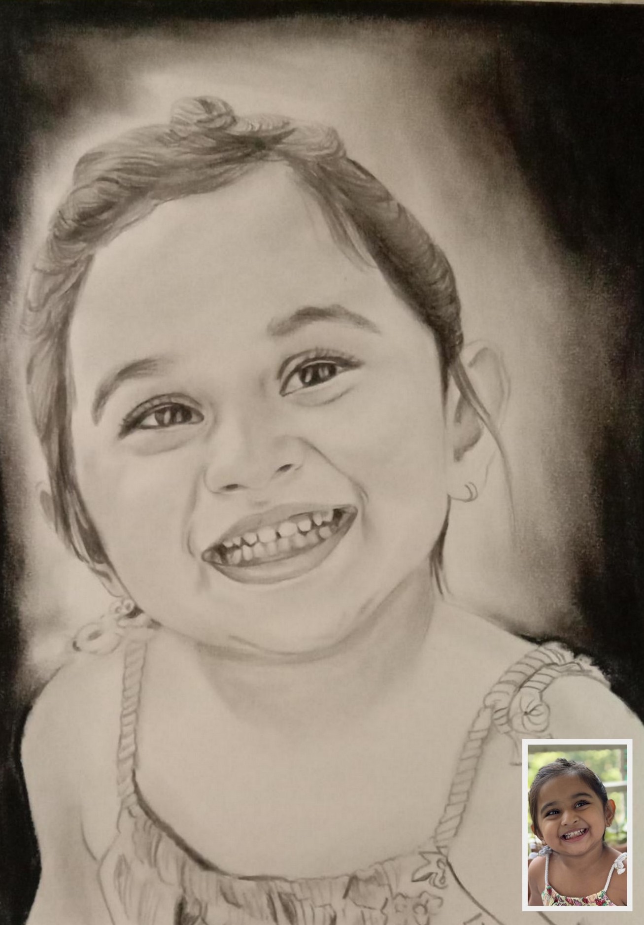 smiling baby girl face portrait drawing, sketch artist, sketch artist near me, portrait sketch,