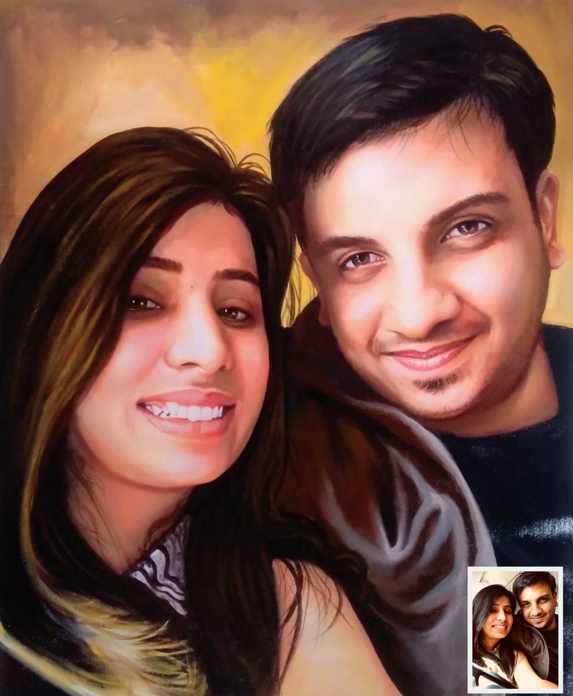 Realistic couple portrait, painting from photo, photo to painting, painting of a photo, portrait art