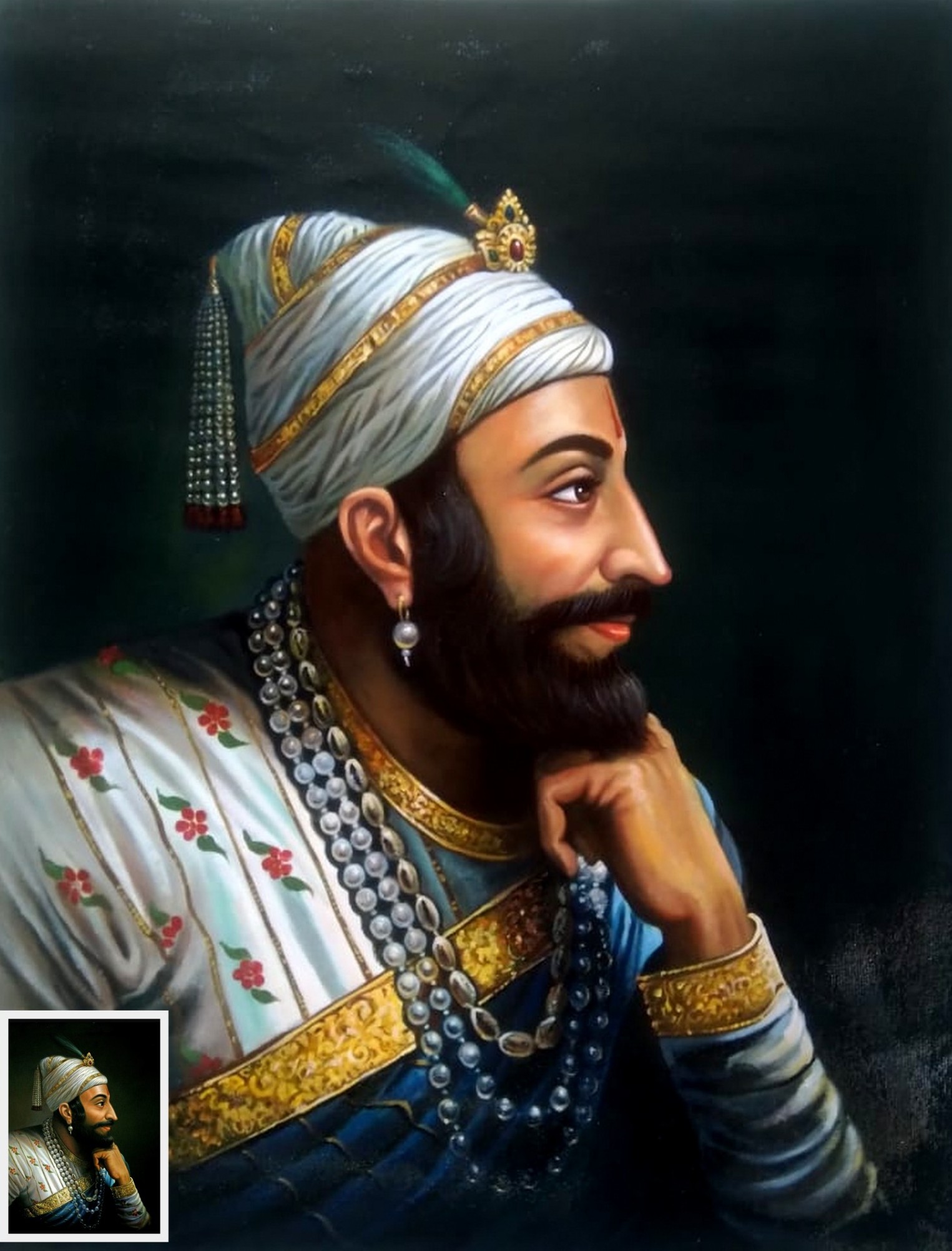 shivaji Maharaj portrait painting, old master reproduction painting, replica painting