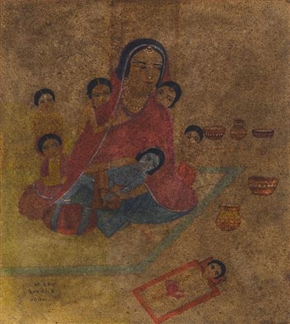 Yashoda and  Krishna watercolor painting by Sunayani Devi